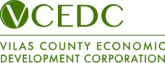 VCEDC logo with a green circle and white V followed by the letters CEDC. Below, the text reads Vilas County Economic Development Corporation in green capital letters.