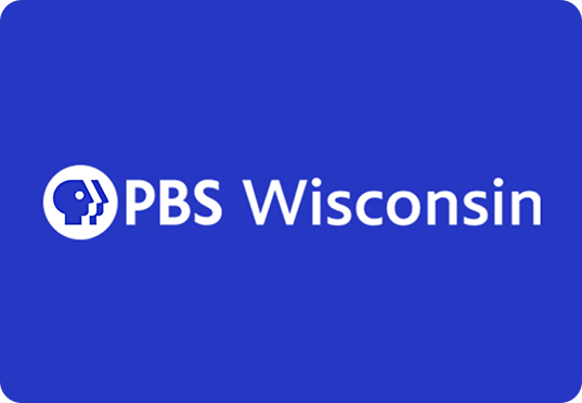 PBS Wisconsin logo on a blue background, featuring the PBS icon—a stylized human head in profile—next to the text PBS Wisconsin in white letters.