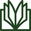 A simple green outline of an open book with stylized pages fanned out, centered on a light background.